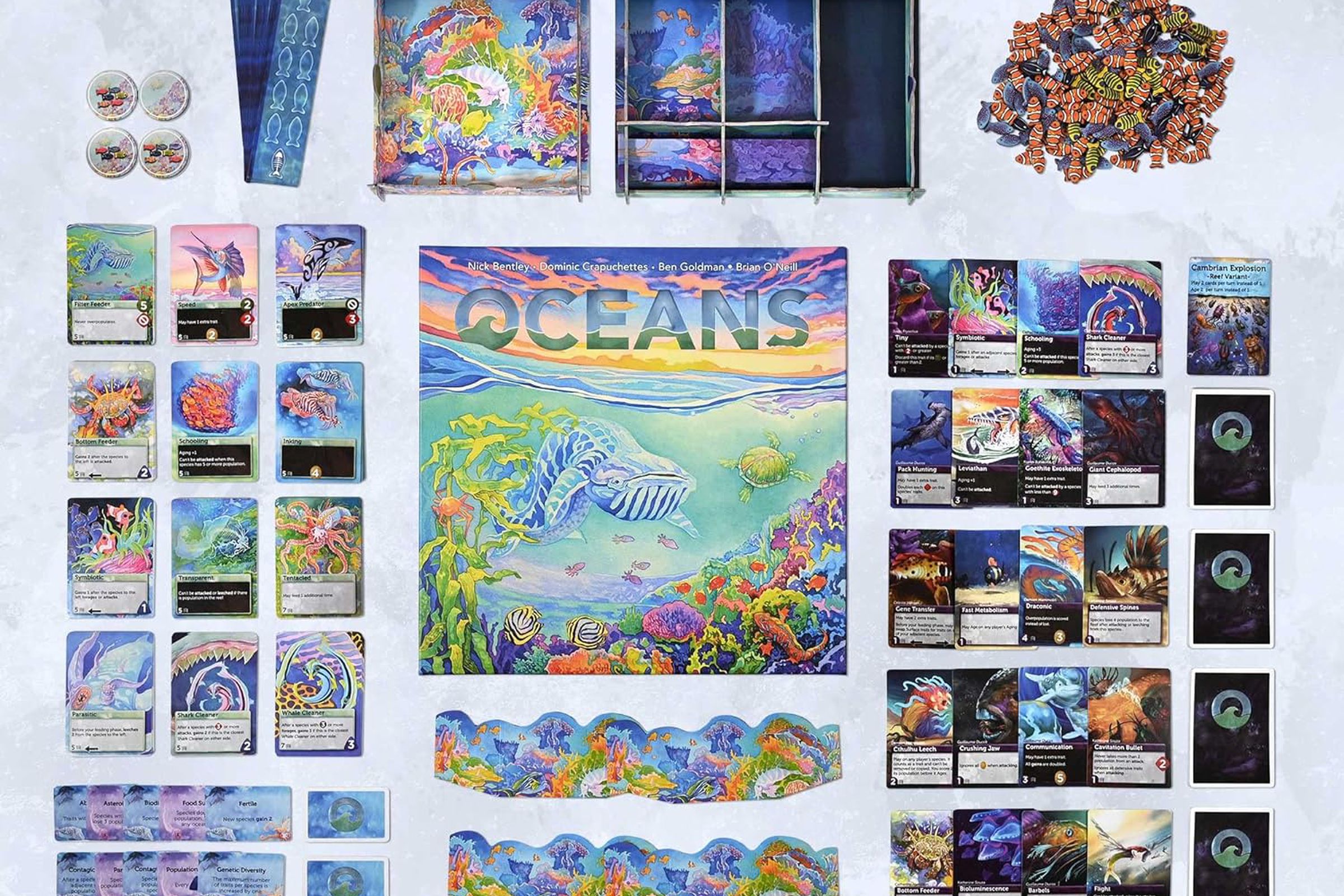 The board and cards for Evolution: Oceans.