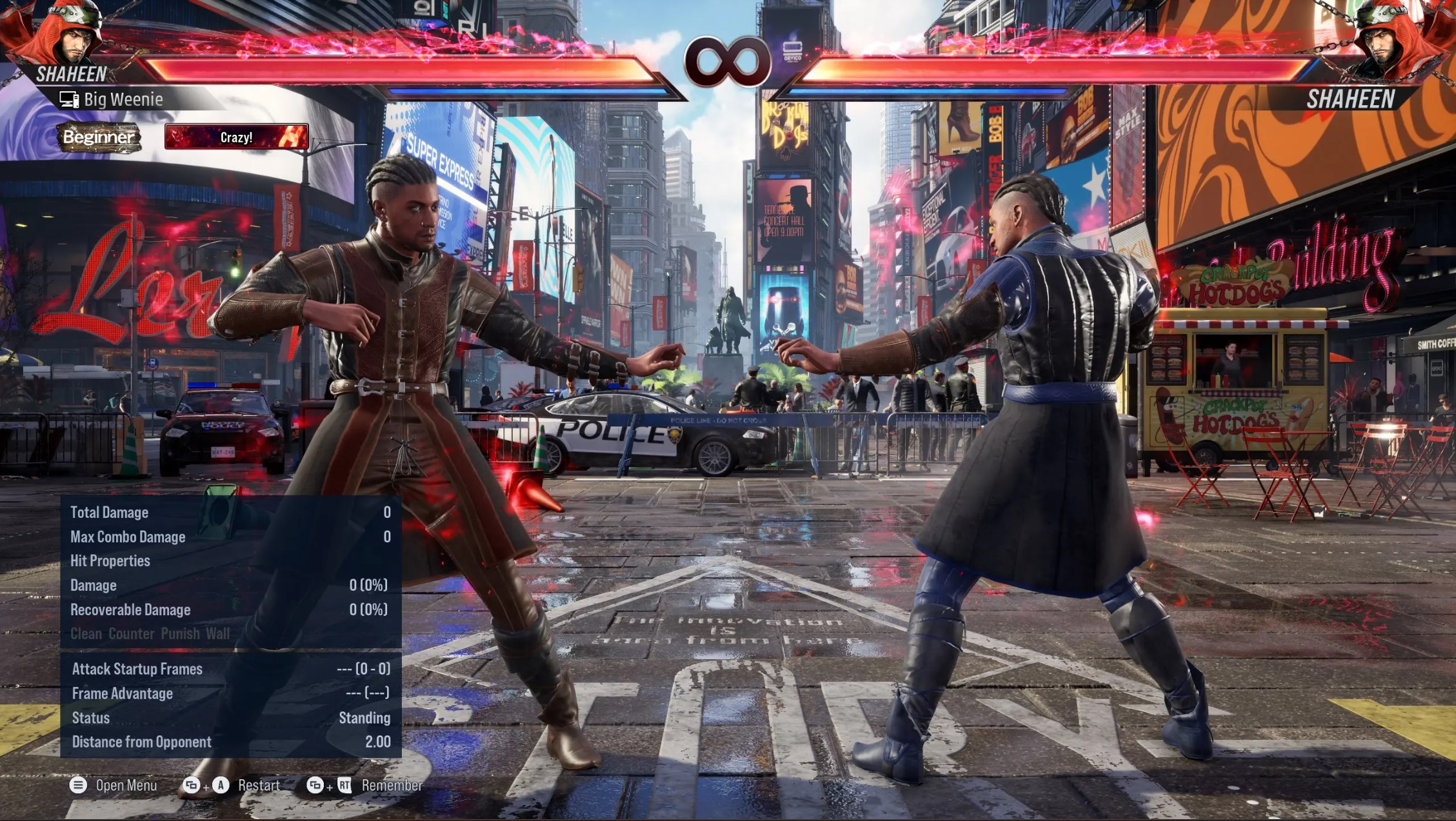 Two Wylls facing off in a city fighting game arena with health bars visible in Tekken 8.